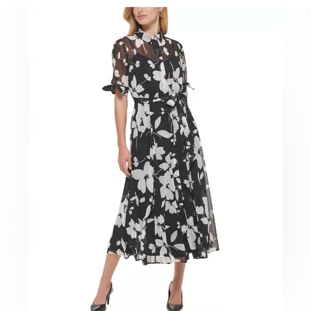 Calvin Klein Floral Black and White Chiffon Dress